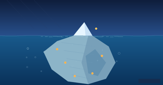 איור קרחון המדגים כי הריבית היא רק קצה הקרחון בגיוס חוב - החלק הגדול מתחת לפני המים מייצג קובננטים, דיווחים ומבנה העסקה